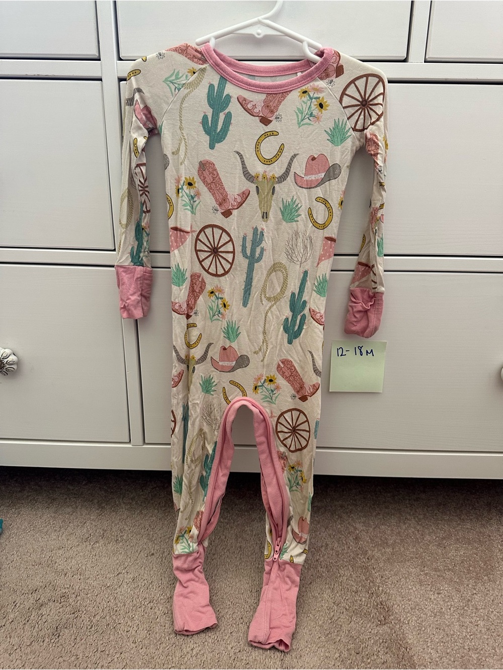 Little Sleepies Pink Western Print Footed One-Piece Pajamas